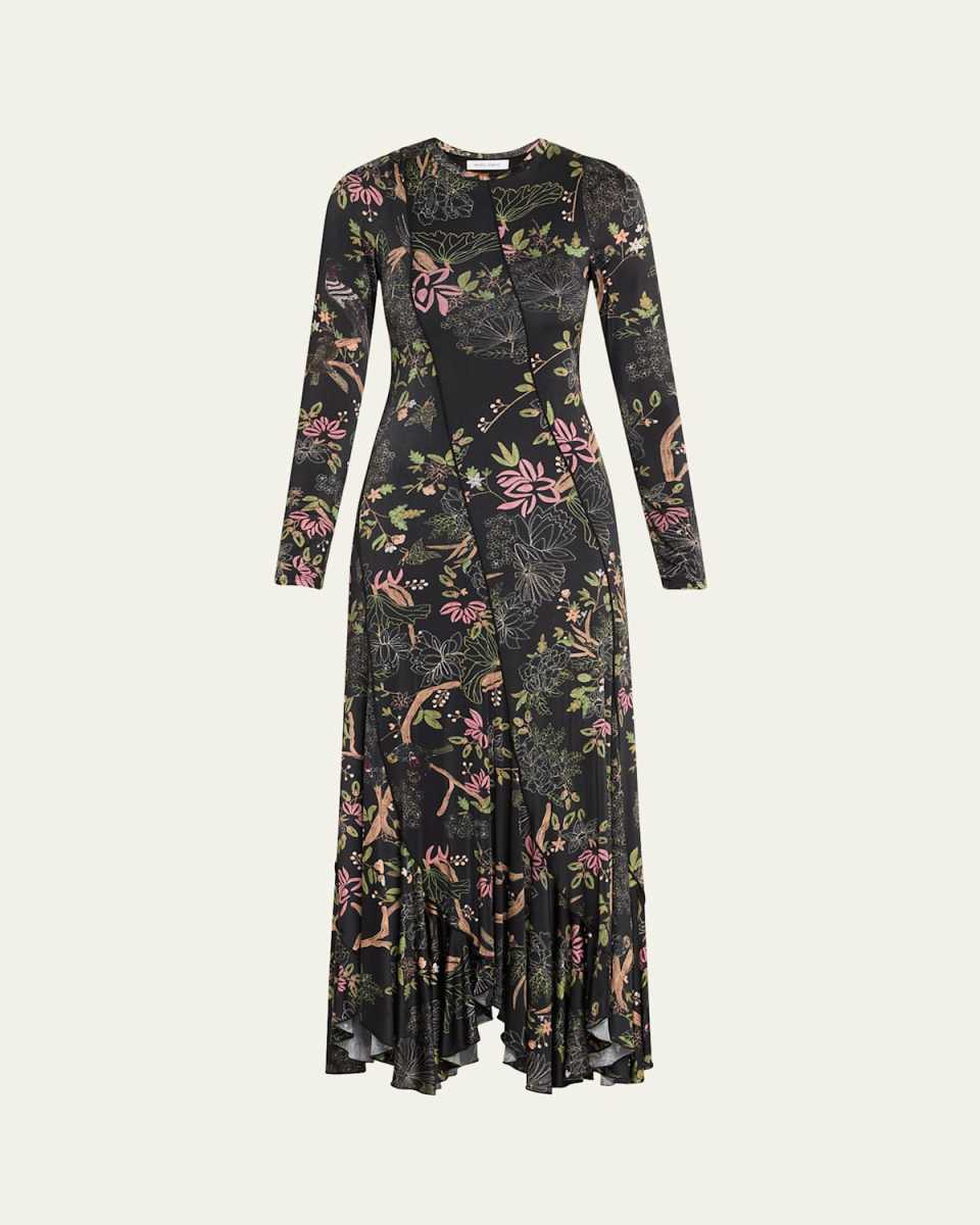 Garden Print Diagonal Seamed Dress
